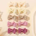 Mini solid color grosgrain ribbon bow hair clips set for girls in assorted mixed colors - 10B Style