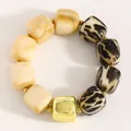 Modisches Boho-Armband mit großen Perlen, Leopardenmuster und goldenem Metallwürfel - Weißer Leopard (02白色 7048)