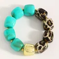 Boho-Armband mit großen türkisfarbenen Perlen und auffälligem Leopardenmuster-Design - Blaugrün Leopard (03蓝绿色 DZ-694)