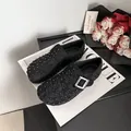 Sabots noirs cloutés pour femmes à la mode avec boucle argentée et finition effet suédé - 34 / Doublure Simple / Noir