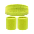 Ensemble de bandeaux éponge jaune fluo comprenant un bandeau et deux poignets de sport. - 2 Poignets Et 1 Bandeau / Jaune Néon
