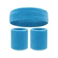 Ensemble de bracelets et bandeau en éponge bleue pour le sport et fitness. - 2 Poignets Et 1 Bandeau / Bleu ciel