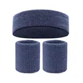Navy blue terry cloth sweatband set including one headband and two wristbands for sports - 2 Wristbands And 1 Headband / Blue Gray
