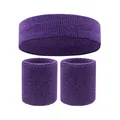 Purple absorbent cotton towel sweatband and wristband set for sports and fitness - 2 Wristbands And 1 Headband / Purple