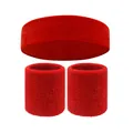 Red terry cloth sports headband and wristband set for effective sweat absorption and fitness. - 2 Wristbands And 1 Headband / Red