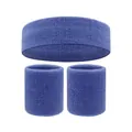 3-piece royal blue sports sweatband set with one headband and two towel wristbands - 2 Wristbands And 1 Headband / Lake Blue