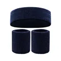 Professional navy blue sports sweatband and wristband set for exercise and fitness use - 2 Wristbands And 1 Headband / Navy Blue