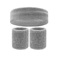 Professional grey terry cloth sports headband and matching wristband sweatband set - 2 Wristbands And 1 Headband / Light Gray