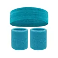 Light blue sports towel headband and wristband set for effective sweat absorption - 2 Wristbands And 1 Headband / Sapphire Blue