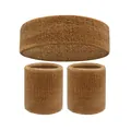 Soft and absorbent terry cloth sports headband and wristband set in camel color - 2 Wristbands And 1 Headband / Light Camel