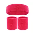Vibrant pink terry cloth sports sweatband set including one headband and two wristbands - 2 Wristbands And 1 Headband / Bright Rose Red