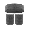 Gray professional sports sweatband set including one headband and two wristbands. - 2 Wristbands And 1 Headband / Dark Gray