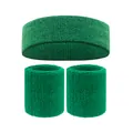 Green terry cloth sports sweatband set including one headband and two wristbands - 2 Wristbands And 1 Headband / Dark Green