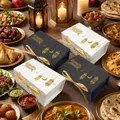 Elegantes cajas de regalo blancas y negras con linternas y luna doradas para el Eid. - Caja Negra Con Cinta Dorada / Negro