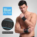 Blue AOLIKES fitness wrist wraps 2-pack with non-slip silicone design for weightlifting - 2-Piece Set / Blue