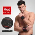Red adjustable sports wristbands with silicone anti-slip grip for gym and fitness - 2-Piece Set / Red