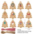 96 Christmas tree kraft paper gift tags with red cotton and jute twine bundle - S582 Style / 96 Pieces/Pack (Including 100 Ropes)