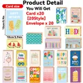 Lot de 20 cartes de vœux d'anniversaire colorées avec enveloppes en 20 designs uniques - Style Avec Enveloppes (S956) / Pack de 20 Pièces (S956)