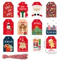 Set of 48 Christmas paper gift tags featuring various festive holiday designs and twine - S586 Style / 48 Pieces/Pack (Including 50 Red and White Cotton Ropes)
