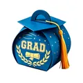 Blue graduation cap candy box with gold foil GRAD and yellow tassel for party gifts - Yellow Tassel / Blue