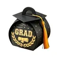 Elegant black graduation cap gift box with gold foil GRAD text and yellow tassel - Yellow Tassel / Black
