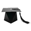 Caja de dulces negra con forma de birrete y borla para recuerdos de fiesta de graduación - Estilo S802 / Caja Negra (Borla Negra) Clip Blanco (S802)