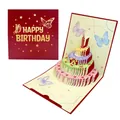3D pop-up verjaardagskaart met taart met meerdere lagen en vlinders rode hoes - S960 Standaard Editie / Rood