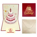 Biglietto di compleanno pop-up 3D fatto a mano con torta a tre piani e set di buste dorate - Edizione Standard S961 / Rosso