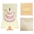 Elegante biglietto d'auguri pop-up 3D con torta rosa a strati e set di buste incluse - Edizione Standard S961 / Giallo