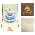 Biglietto 3D pop-up con torta blu a tre piani, copertina marrone e busta color crema. - Edizione Standard S961 / Caffè