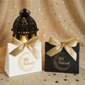 Elegant Eid Mubarak gift bags in black and white with gold satin ribbons and lantern - Black Box With Gold Ribbon (S916)