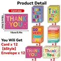 Set di 12 vivaci biglietti di ringraziamento con buste dai 6 design colorati unici - Stile Artistico di Ringraziamento (S950) / Set da 12 (Con 12 buste)