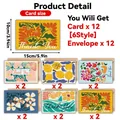 Set di 12 biglietti di ringraziamento floreali con buste, 6 stili, 10x15cm. - Stile Floreale e Frutta (S949) / Set da 12 (Con 12 buste)