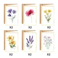 Set di 12 biglietti d'auguri fiori acquerello con buste in kraft, 6 motivi unici - Stile Fiori di Campo ad Acquerello (S818)