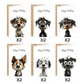 Set di 12 biglietti di auguri di compleanno con illustrazioni di cani e buste - Stile Cane Cartone Animato (S816)