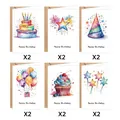Set di 12 biglietti d'auguri acquerello Buon Compleanno completi di buste marroni - Stile Illustrazione Creativa (S807)