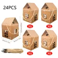 24 pezzi di scatole regalo di Natale in carta Kraft a forma di casa 12,5x8x8cm - Stile Casa di Natale SD6004 / Set da 24 pezzi