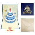 Biglietto di compleanno pop-up 3D creativo con torta a tre piani blu e bianca - Edizione Standard S961 / Blu