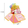 3D pop-up birthday gift box card in pink and yellow with gold glitter Happy Birthday - 3D Birthday Greeting Card (S663) / Envelope Included