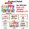 Lot de 12 cartes de vœux d'anniversaire colorées avec enveloppes en 6 styles divers - Style Ballons d'Anniversaire (S947)
