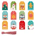 48-pack Christmas gift tags with various festive illustrations and red cotton twine set - S589 Style / 48 Tags (Including 50 Red & White Cotton Ropes)