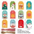 Set of 96 festive Christmas gift tags with 100 colorful strings for holiday crafts - S589 Style / 96 Tags (Including 100 Ropes)