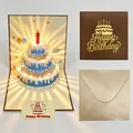 Creatieve 3D pop-up verjaardagskaart met lichtgevende taart en gouden envelop set - S961 Muziek en Licht Editie / koffiekleur