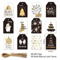 48PCS Christmas gift tags set with jute twine in black white and gold elegant designs - S592 Style / 48 Tags (Including 50 Natural Hemp Ropes)