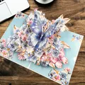 Exquisite 3D pop-up greeting card with intricate blue butterfly and floral designs. - Blue Butterfly 3D Card (S851) / Envelope Included