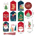 Set of 48 colorful Christmas gift tags with Santa Claus and tree designs for holiday gifts - S619 Style / 48 Tags + 50 Red and White Ropes