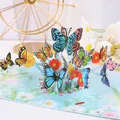 Exquisite 3D pop-up greeting card featuring colorful butterflies and flowers design - 3D Butterfly Greeting Card (s643#) / Envelope Included