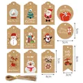 Multi-size Christmas kraft paper gift tags with festive illustrations and jute twine included - S618 Style / 48 Tags + 50 Hemp Ropes