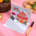 Creative 3D pop-up birthday greeting card with detailed cake and gift boxes design - Blue Birthday 3D Card (S603) / Envelope Included / Blue