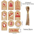 Set of 50 kraft Christmas gift tags with various festive patterns and jute twine - S869 Style / 50 Tags + 50 Hemp Ropes